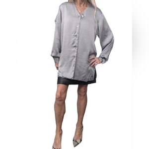 Vintage Chaus Silk Gray Button Down Blouse M | 80s Minimalist Quiet Luxury